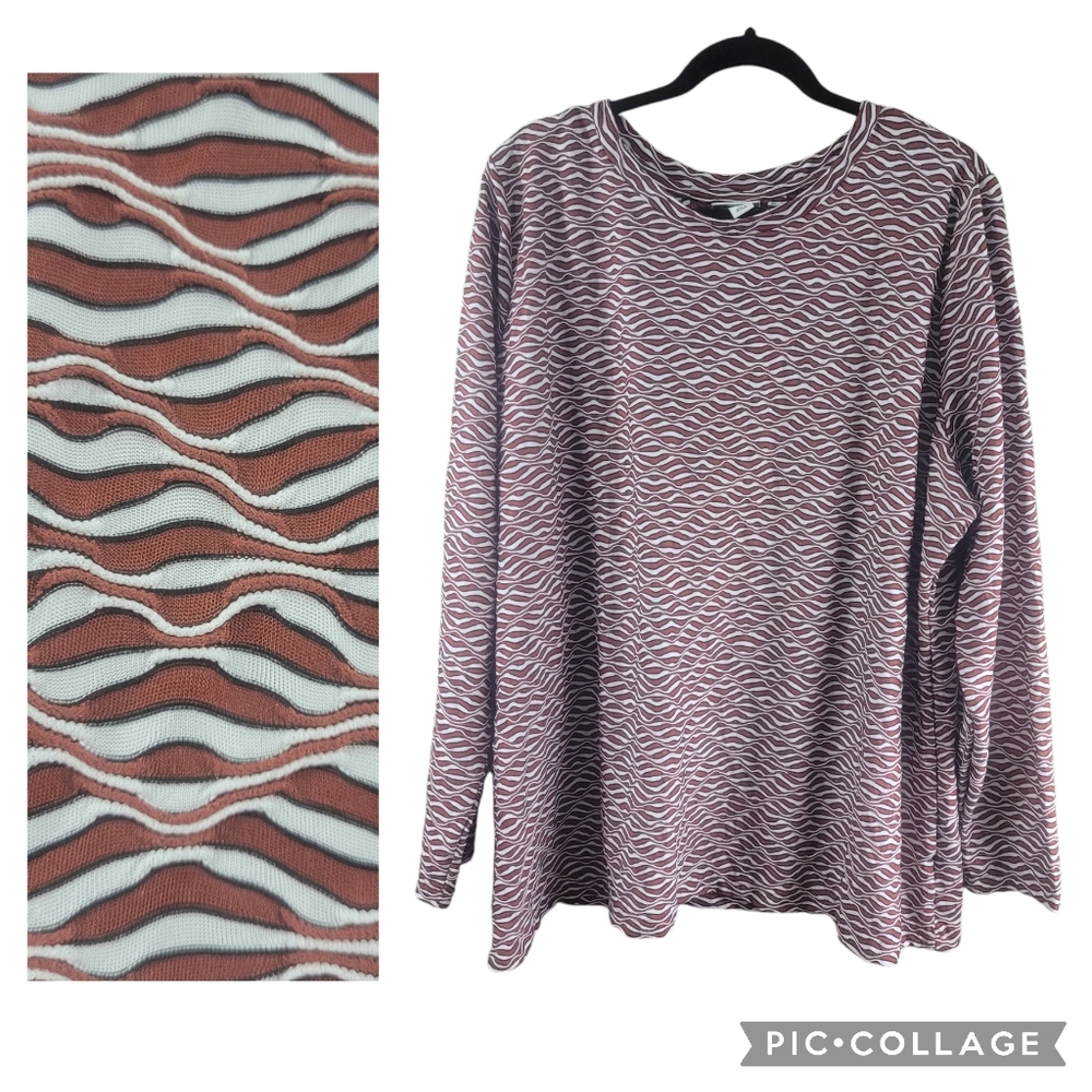 Ava & Viv Top Size 3X Long Sleeve Pull Over Brown White EUC Plus Size
